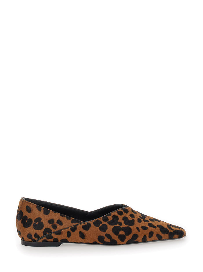 The Everyday Flat Brown Ballet Flats With Leopard Print Leather Woman Calf Ballerinas
