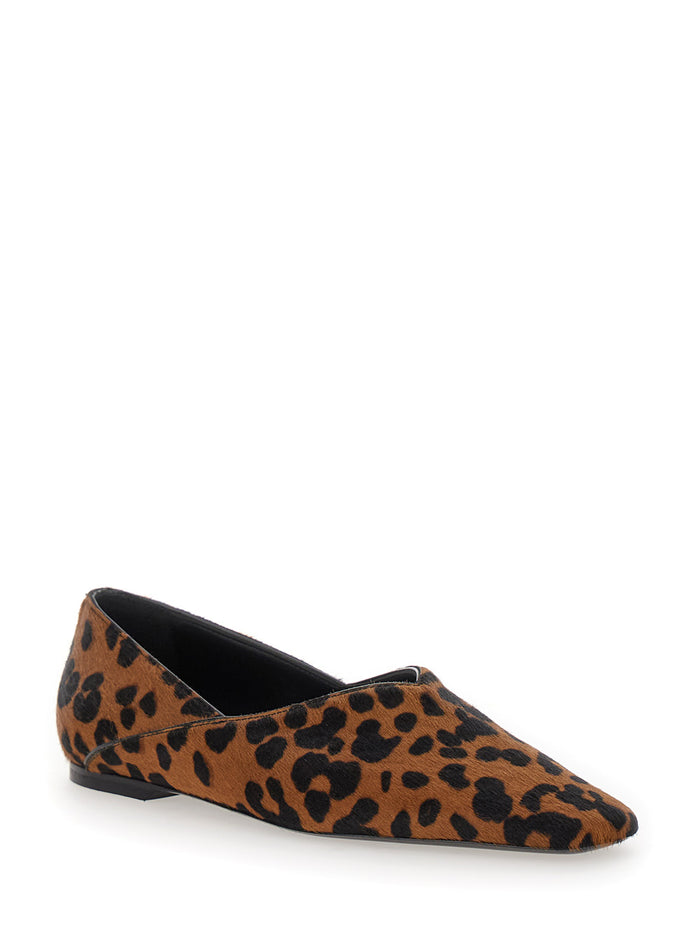 The Everyday Flat Brown Ballet Flats With Leopard Print Leather Woman Calf Ballerinas