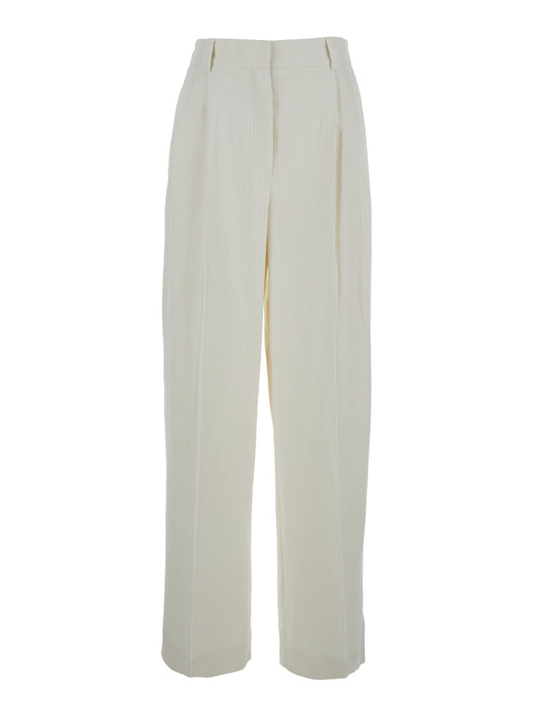 High-Waist Cotton Blend Pants White Trousers