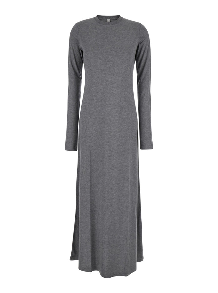 Long Grey Relaxed Dress Jersey Woman