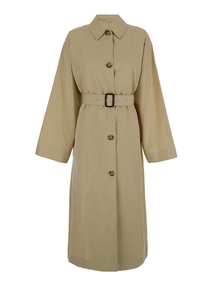 Beige Trench Coat With Matching Belt Cotton Blend Woman