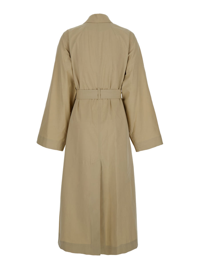 Beige Trench Coat With Matching Belt Cotton Blend Woman