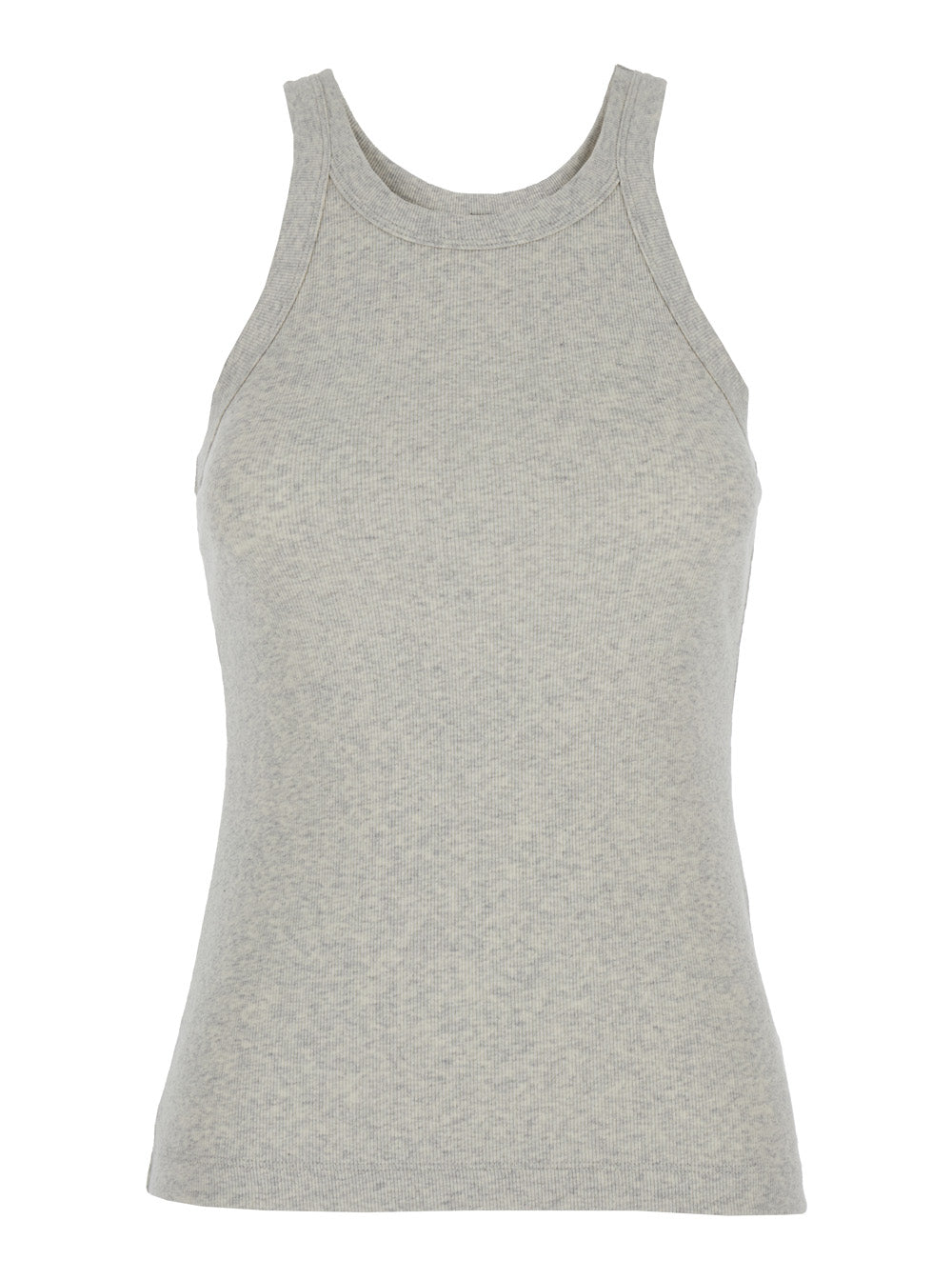 Grey Tank Top With U Neckline Ribbed Cotton Woman Organic