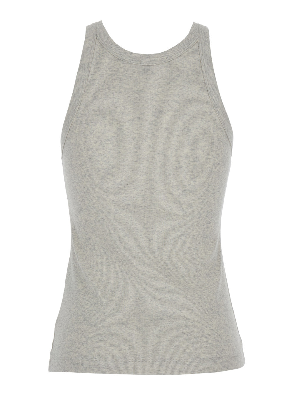 Grey Tank Top With U Neckline Ribbed Cotton Woman Organic