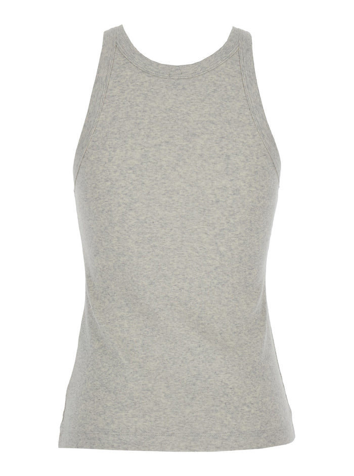 Grey Tank Top With U Neckline Ribbed Cotton Woman Organic