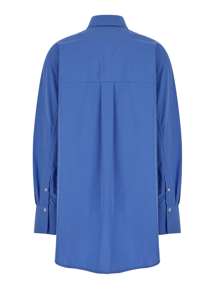 Oversized Blue Shirt With Pointed Collar Fabric Woman Blu And Blouses