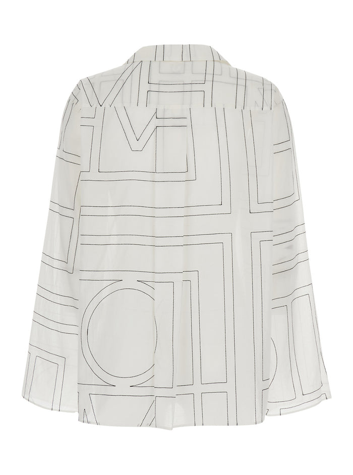 White Shirt With Cuban Collar And Monogram Silk Woman Blouses