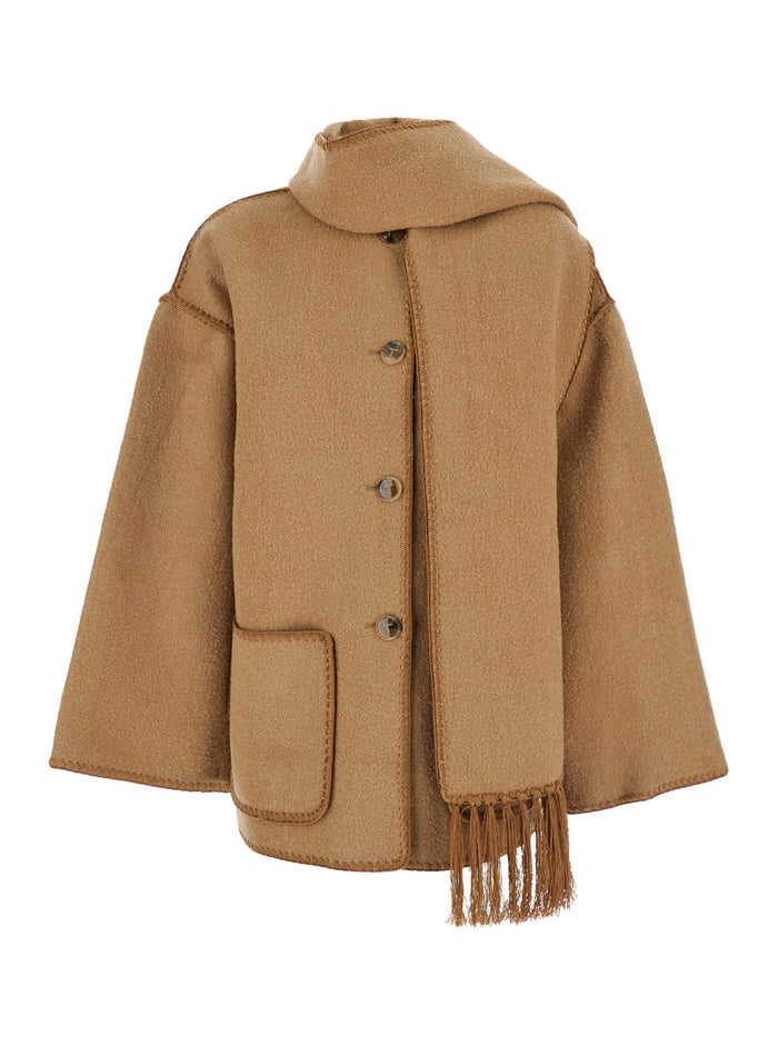 Embroidered Scarf Jacket Beige