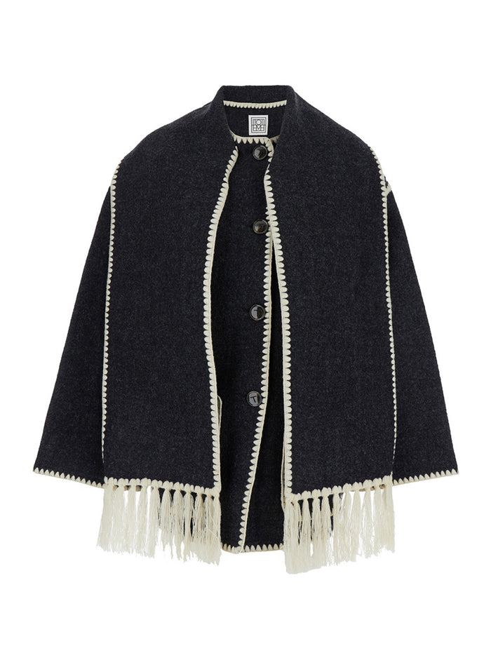 Grey Wool Jacket With Scarf Woman