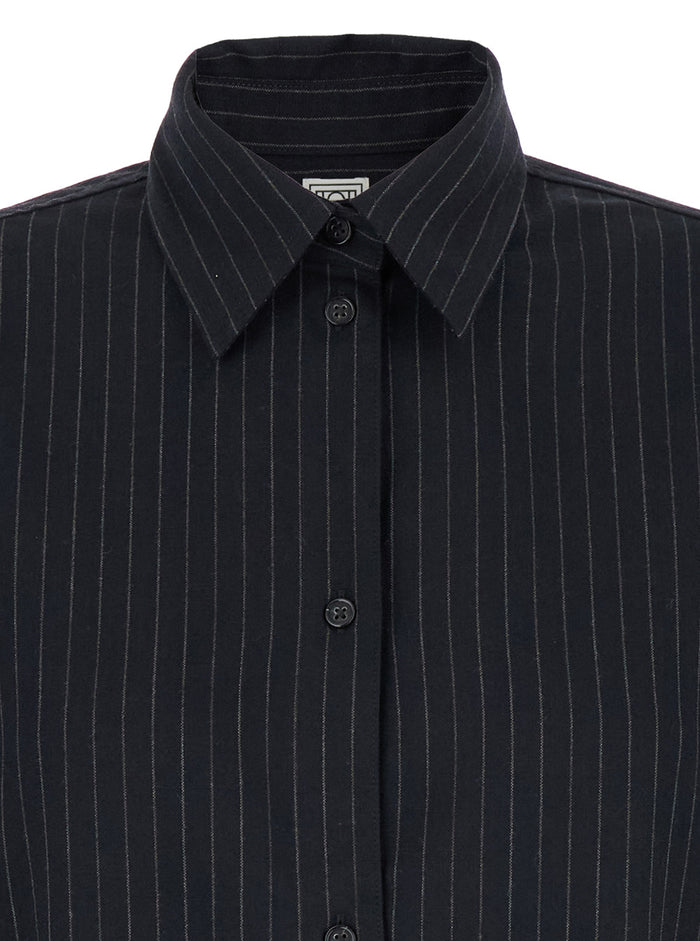 Black Shirt With Striped Patterns Wool Blend Woman Blu Viscose Polyamide And Blouses