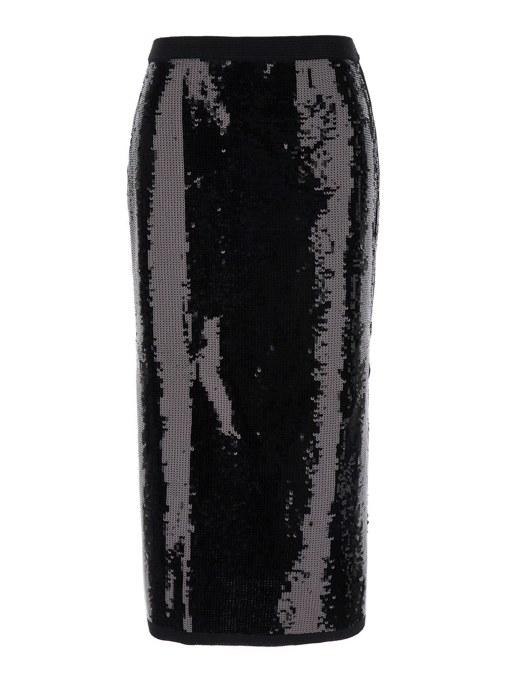 Black Midi Skirt With Sequins All-Over in Technical Fabric Woman Acrilic Wool Polyamid