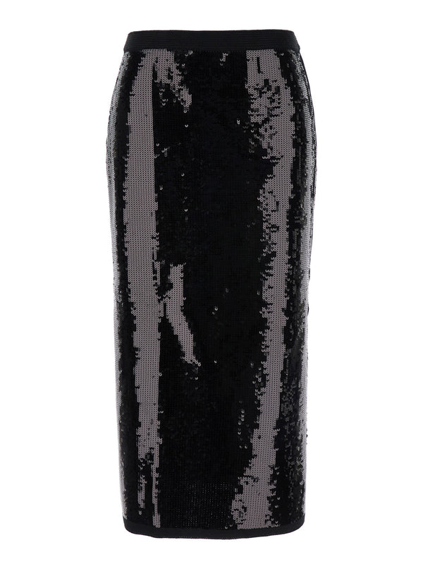 Black Midi Skirt With All-Over Sequins Acrilic