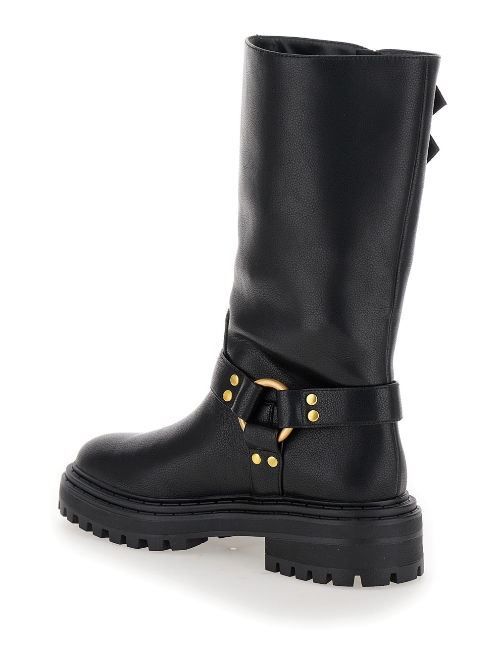 Black Ankle Boots With Logo Buckles Eco-Leather Woman Polyurethane
