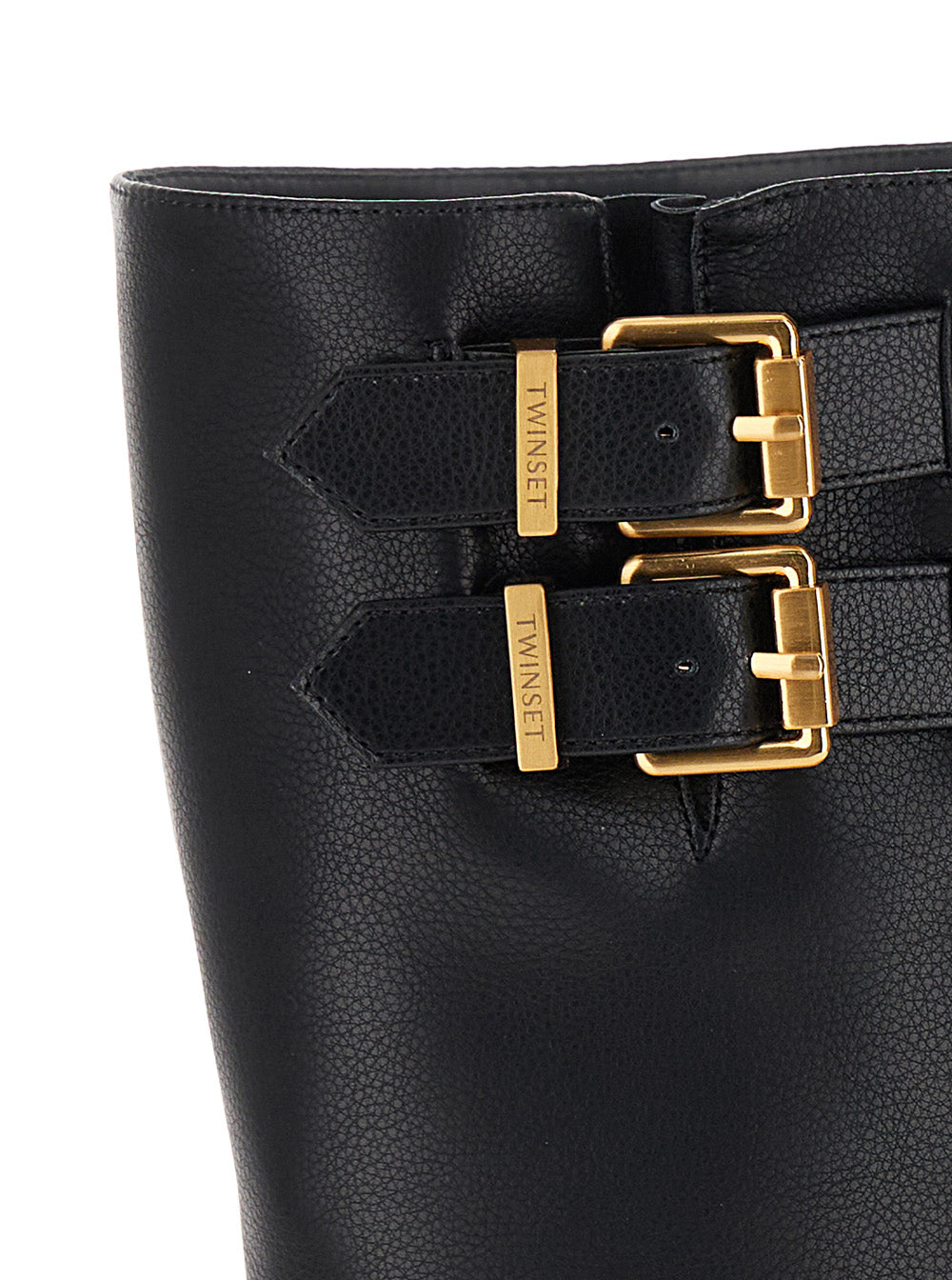 Black Ankle Boots With Logo Buckles Eco-Leather Woman Polyurethane