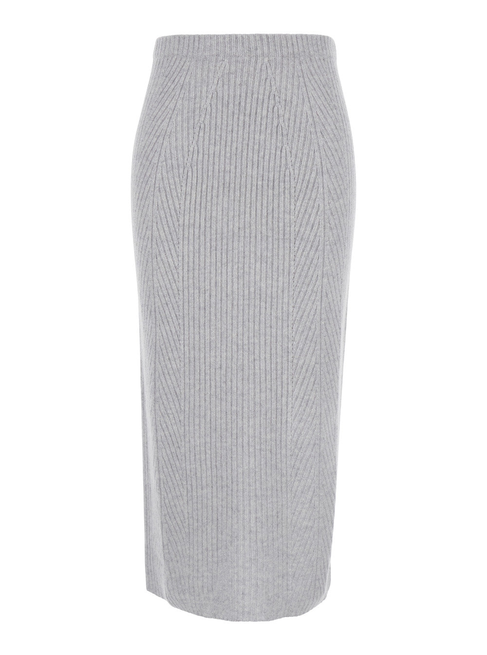 Midi Grey Skirt With Logo Patch Knit Woman Wool Kashmir Plm