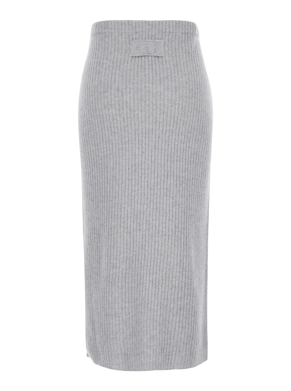 Midi Grey Skirt With Logo Patch Knit Woman Wool Kashmir Plm
