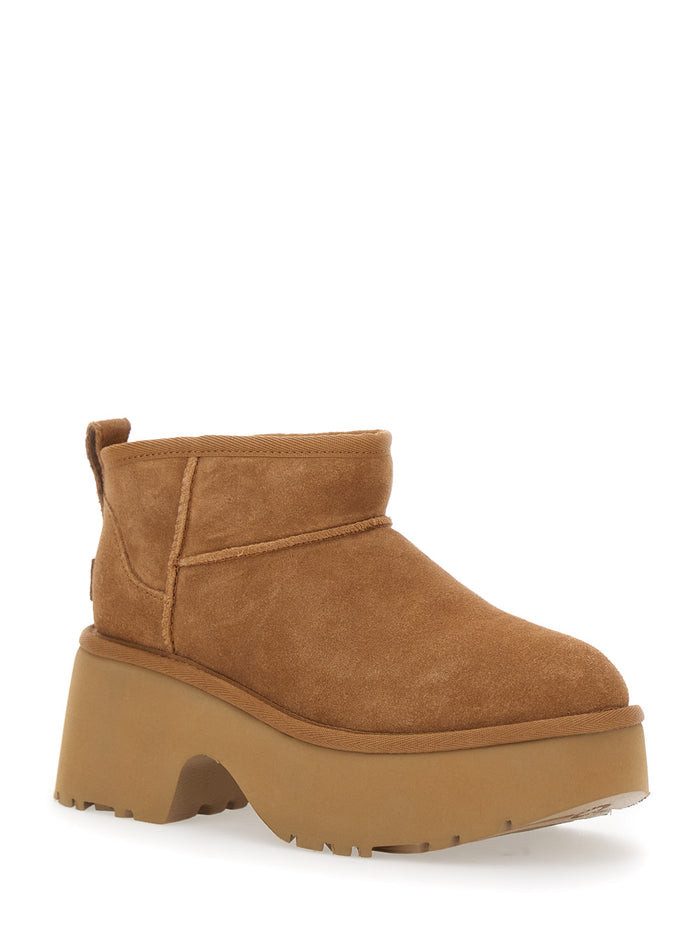 Brown Ultra Mini New Heights Boots Suede Woman Beige Leather Ankle