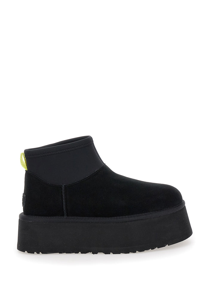 Blackugg Classic Mini Dipper Ankle Boots With Fabric Insert Suede Woman Black Leather