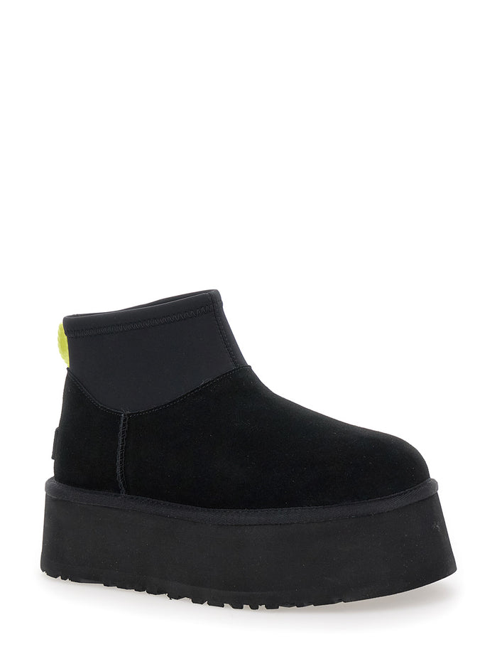 Blackugg Classic Mini Dipper Ankle Boots With Fabric Insert Suede Woman Black Leather