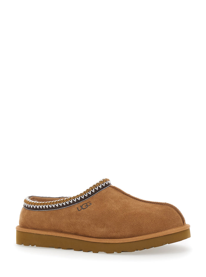 Tasman Brown Plaited Hem Mules Suede Woman Leather Flat Shoes