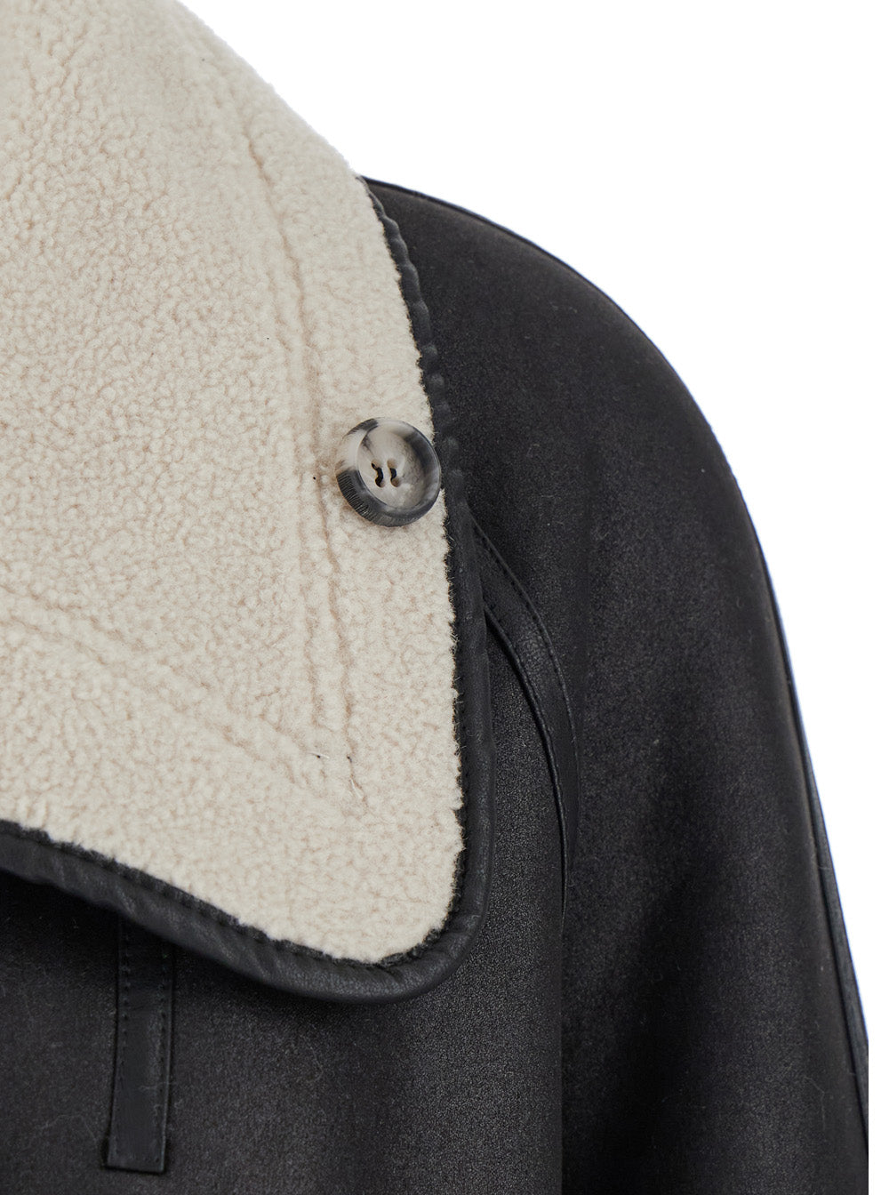 Black Single-Breasted Shearling Jacket Ecoleather Woman Polyester And Furs
