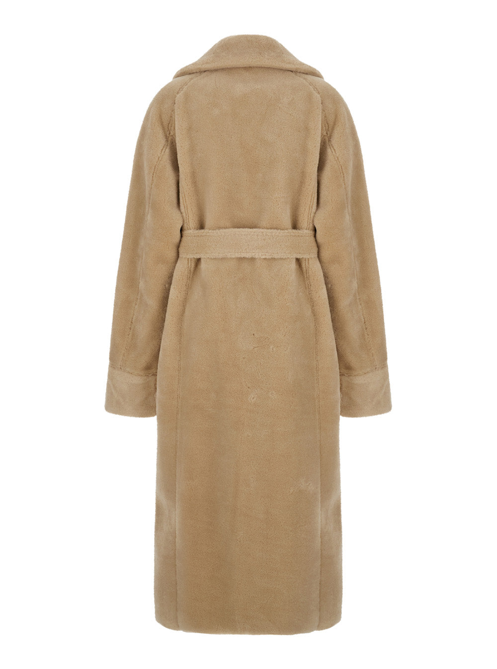 Beige Single-Breasted Shearling Jacket With Notched Revers Ecofur Woman Polyester And Furs