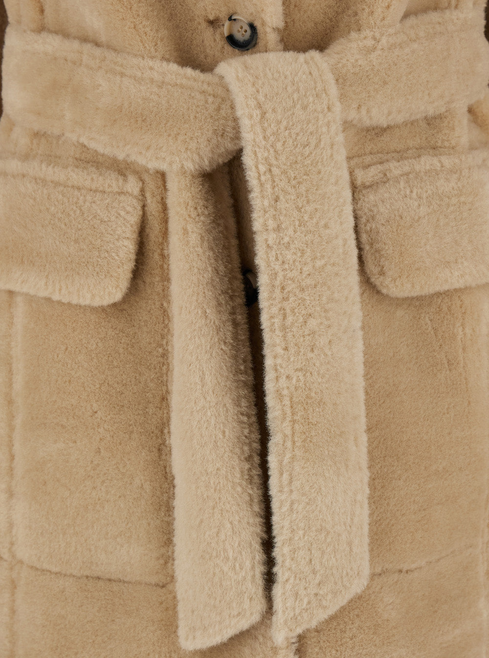 Beige Single-Breasted Shearling Jacket With Notched Revers Ecofur Woman Polyester And Furs