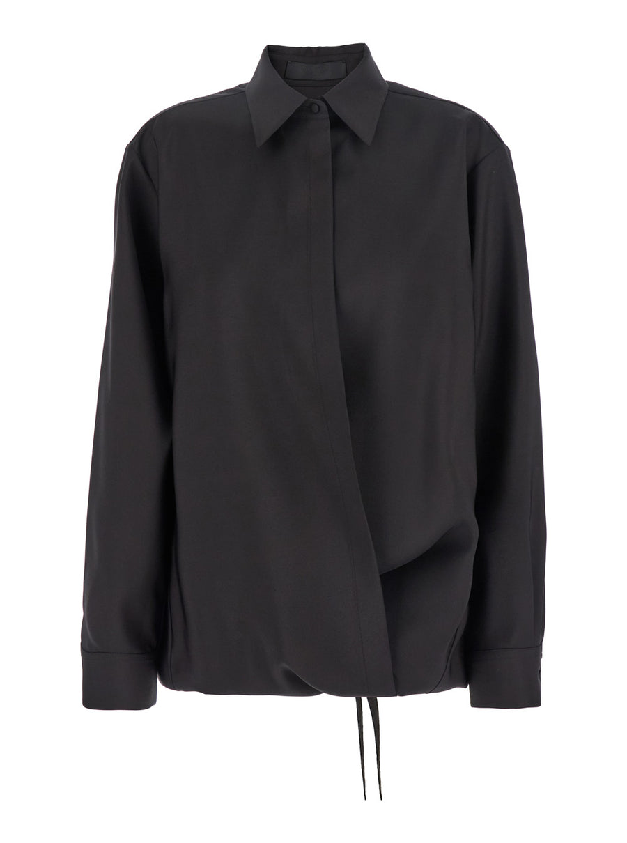 Black Shirt With Hidden Closure Wool Blend Blouses