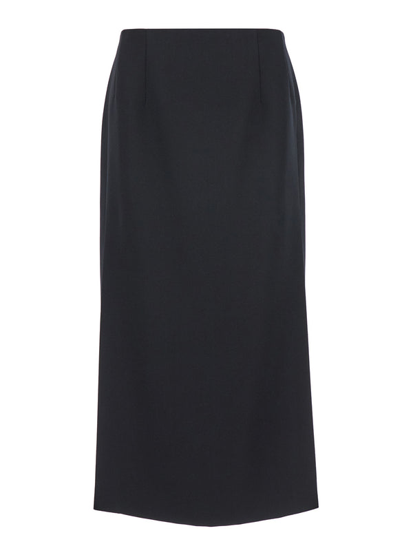 Black Midi Skirt With Side Splits Wool
