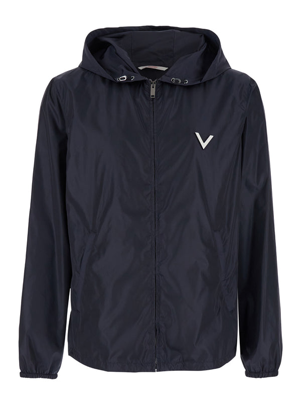 Blue Jacket With Vlogo Detail Polyamide Coat