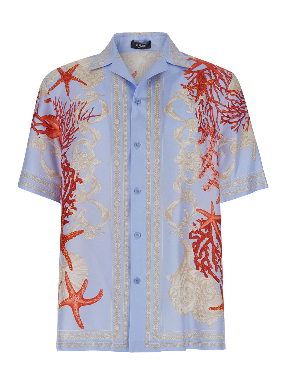Multicolor Bowling Shirt With Barocco Sea Print Silk Man And Blouses