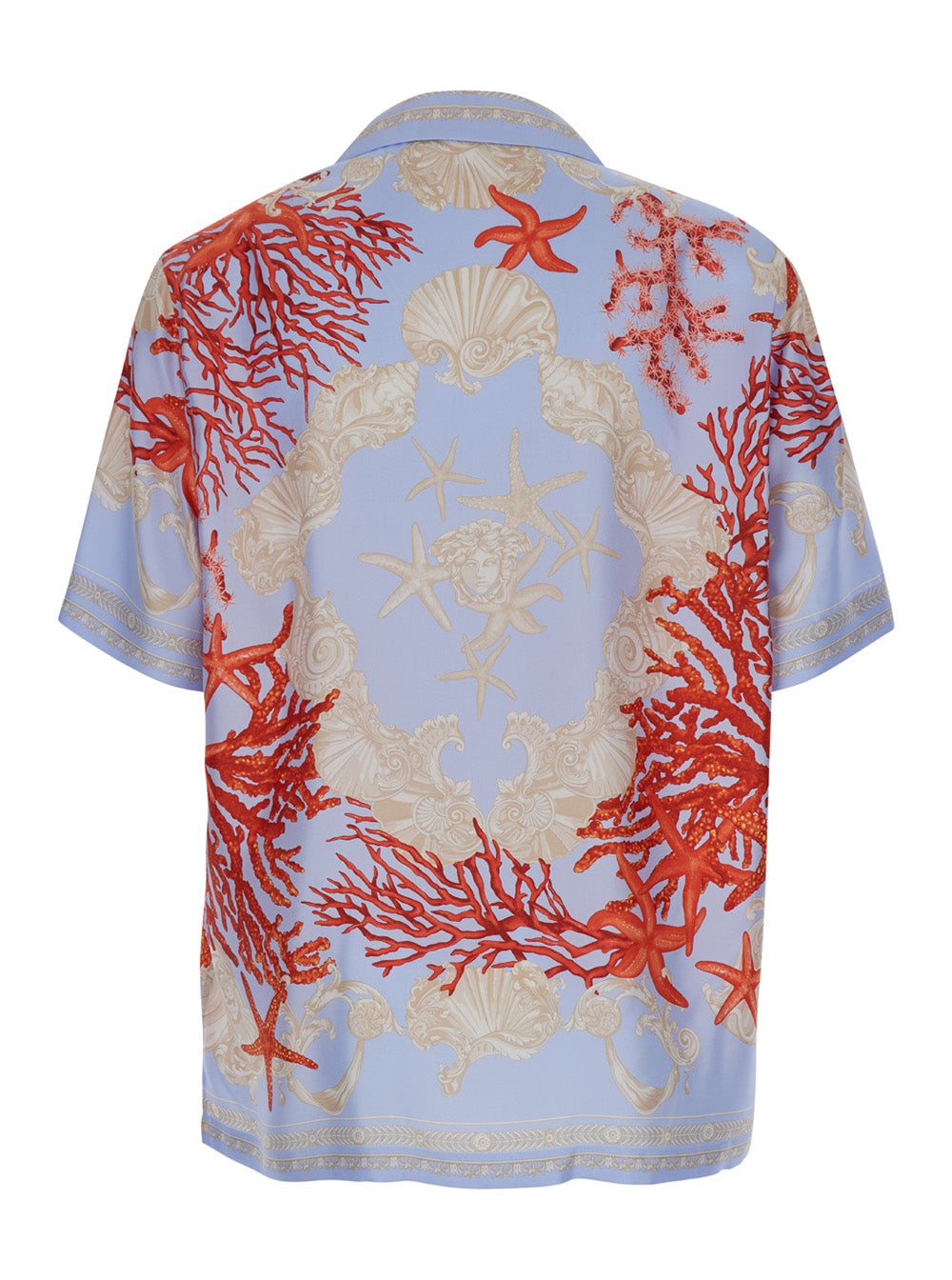 Multicolor Bowling Shirt With Barocco Sea Print Silk Man And Blouses