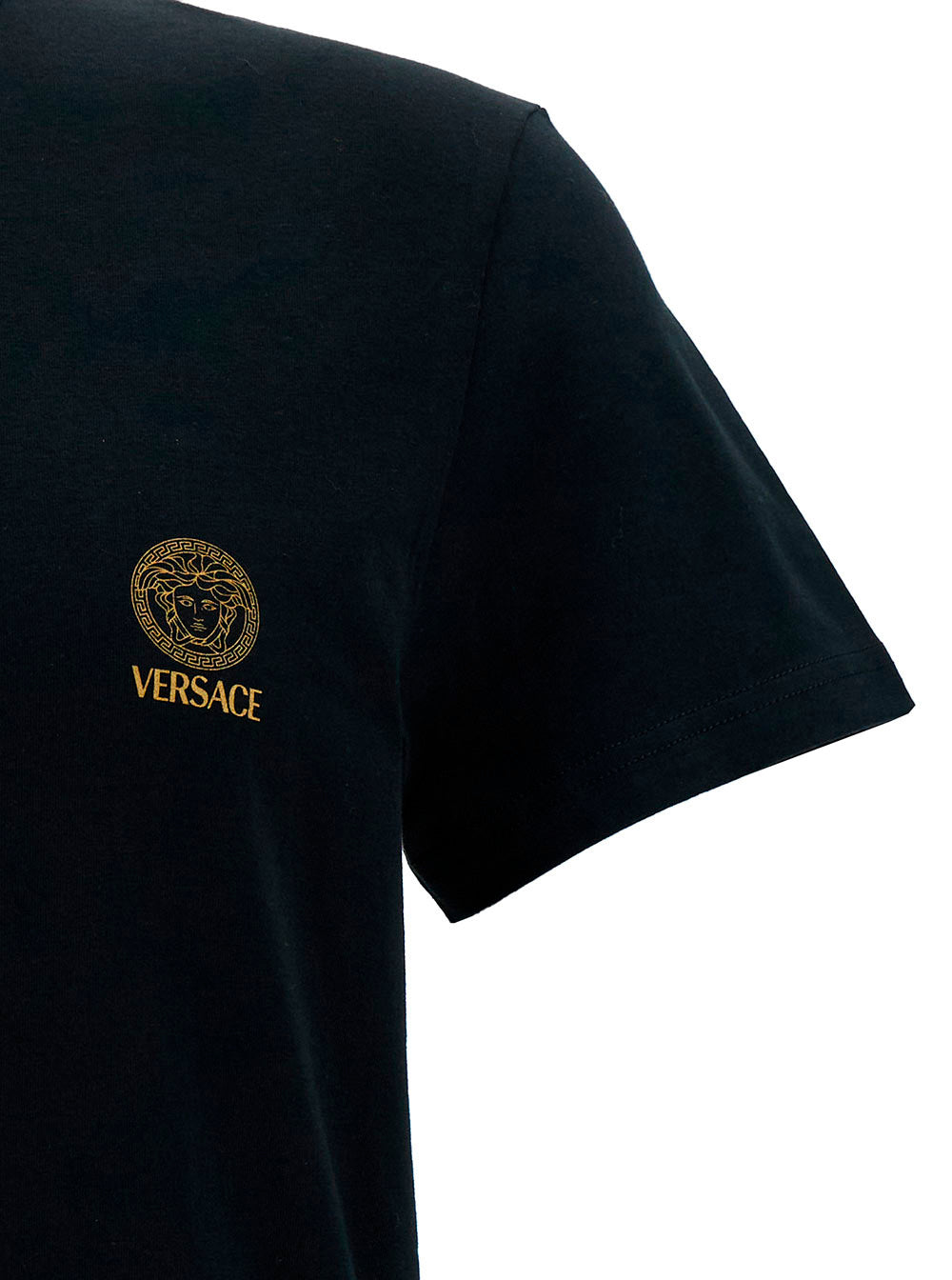 Black Crewneck T-Shirt With Medusa Logo Print Stretch Cotton Man Elastane Tshirts And Polo Shirts
