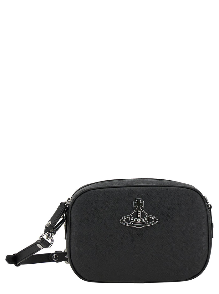 Anna Black Camera Bag With Orb Detail Vegan Leather Woman Crossbody