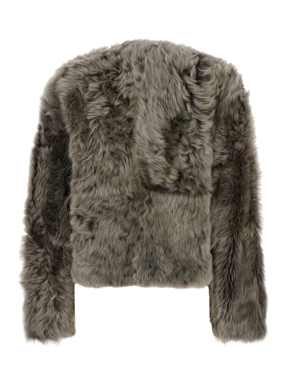 Grey Cropped Fur With Flap Side Pockets Lambskin Woman Lamb Shearling Jackets And Furs