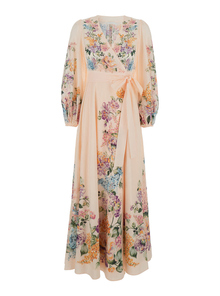Pink Long Wrap Dress Cotton Woman