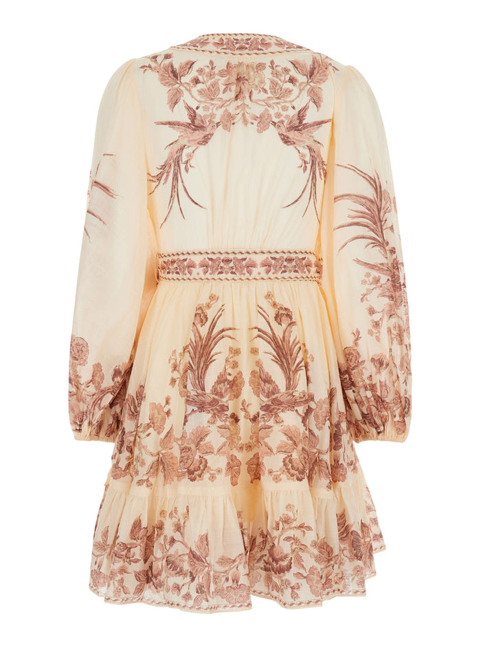 Waverly Beige Wrap Mini Skirt With Floreal Print Cotton Woman Dress