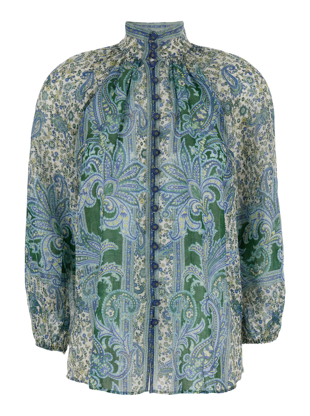 Multicolor Blouse With Embroidery And Puffed Sleeves Eco Silk Woman Ramie Shirts Blouses