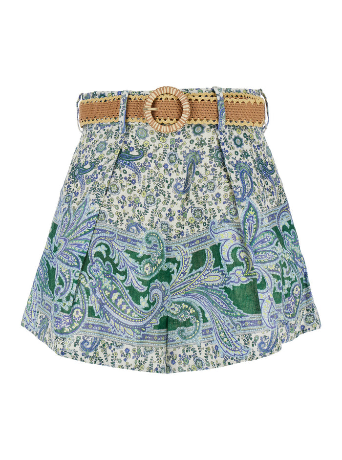 Multicolor Shorts With Floral Print Linen Woman And Bermuda