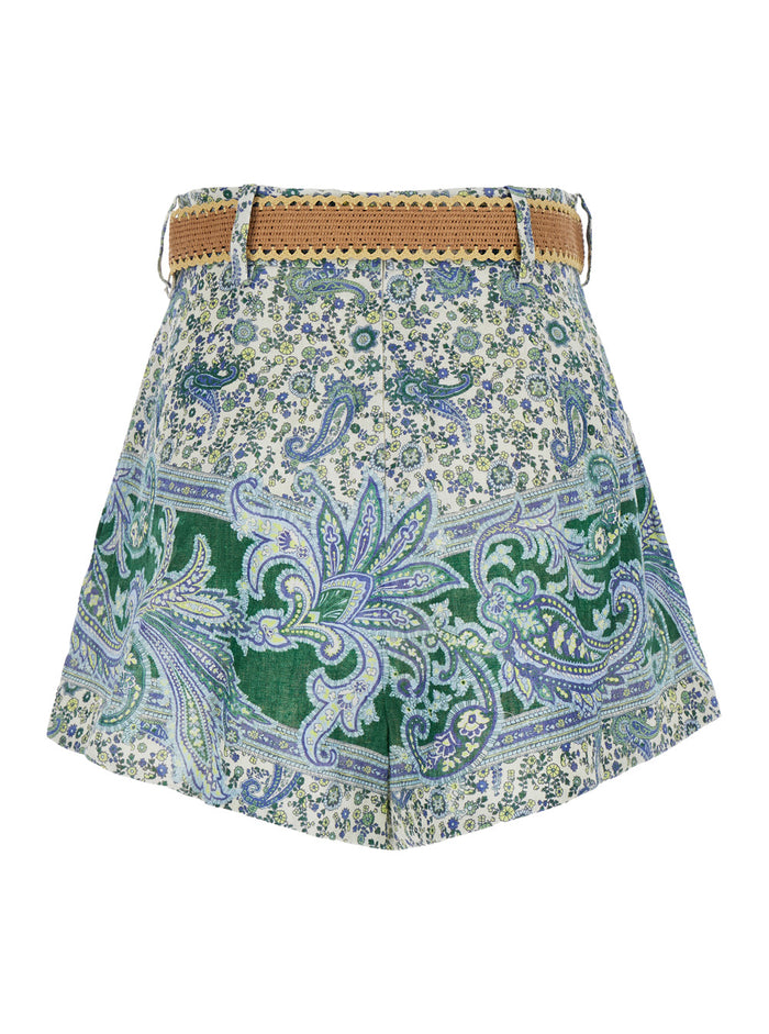 Multicolor Shorts With Floral Print Linen Woman And Bermuda