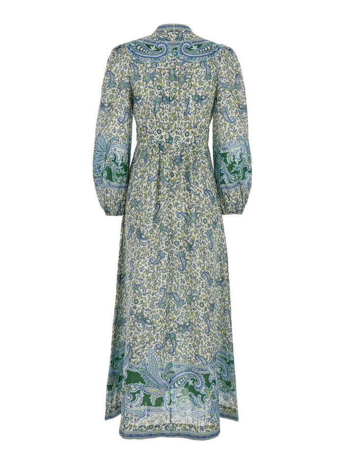 Multicolor Long Dress With Floral Print Linen Woman
