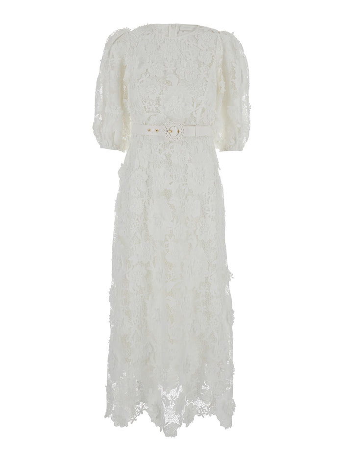 White Long Dress With Off-Shoulders Lace Woman Polyester