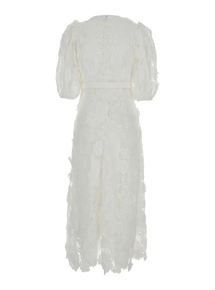 White Long Dress With Off-Shoulders Lace Woman Polyester
