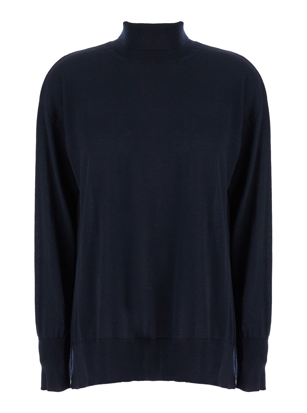 Blue High Neck Sweater in Wool Woman Blu Virgin Jersey