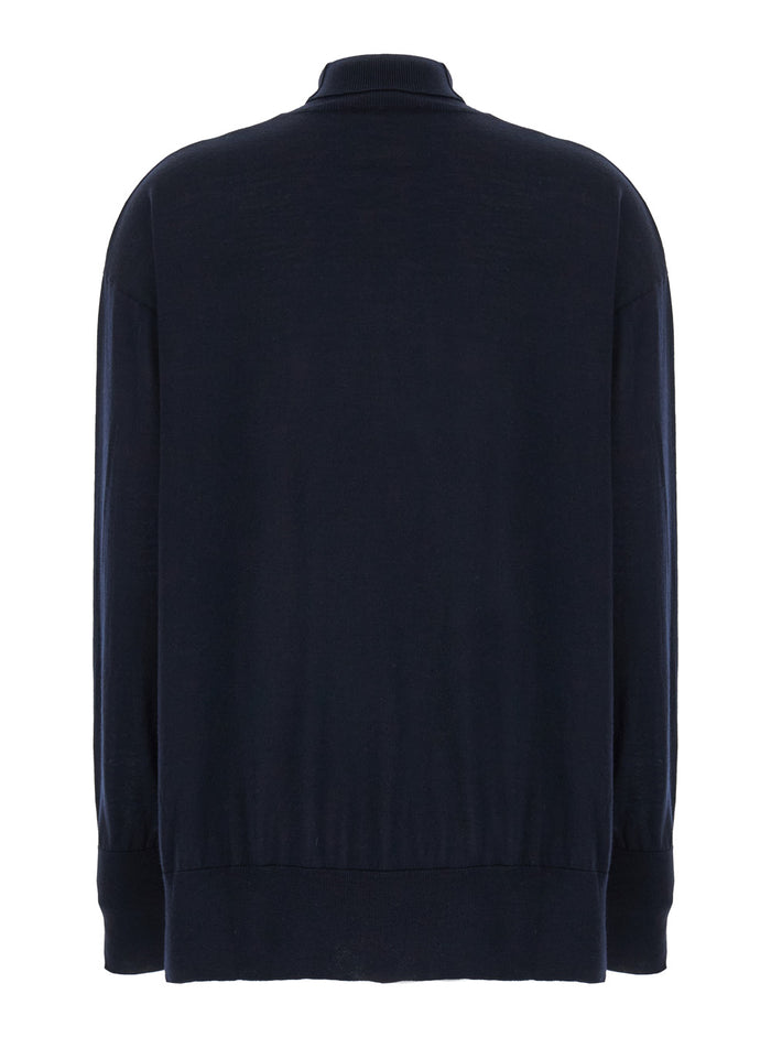 Blue High Neck Sweater in Wool Woman Blu Virgin Jersey