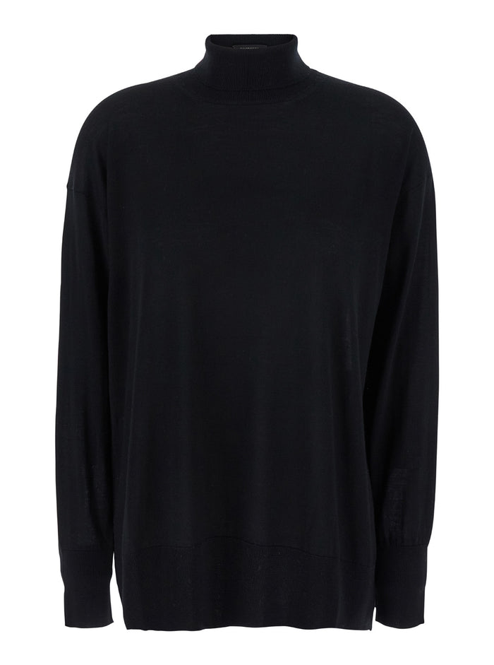 Livia Black Sweater with High Neck in Wool Woman Virgin Jersey