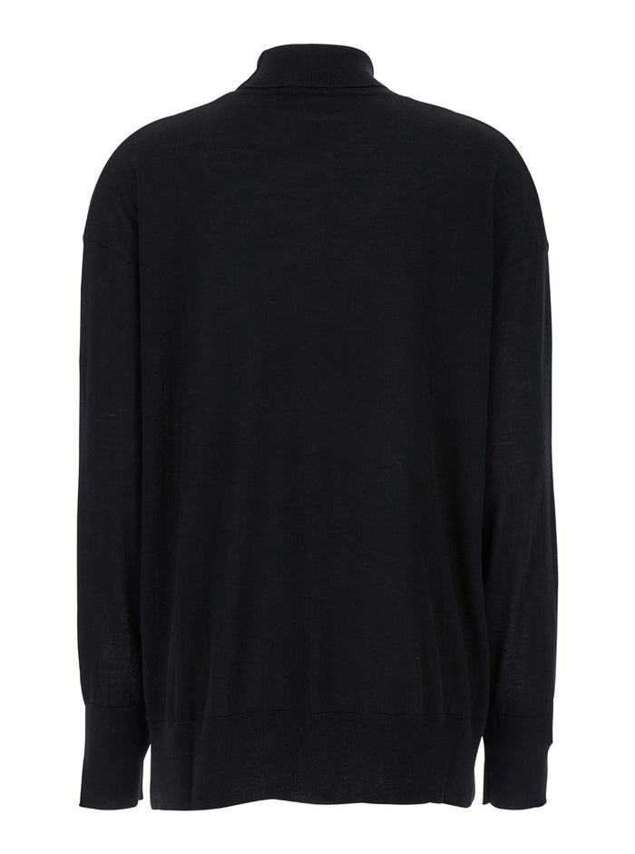 Livia Black Sweater with High Neck in Wool Woman Virgin Jersey