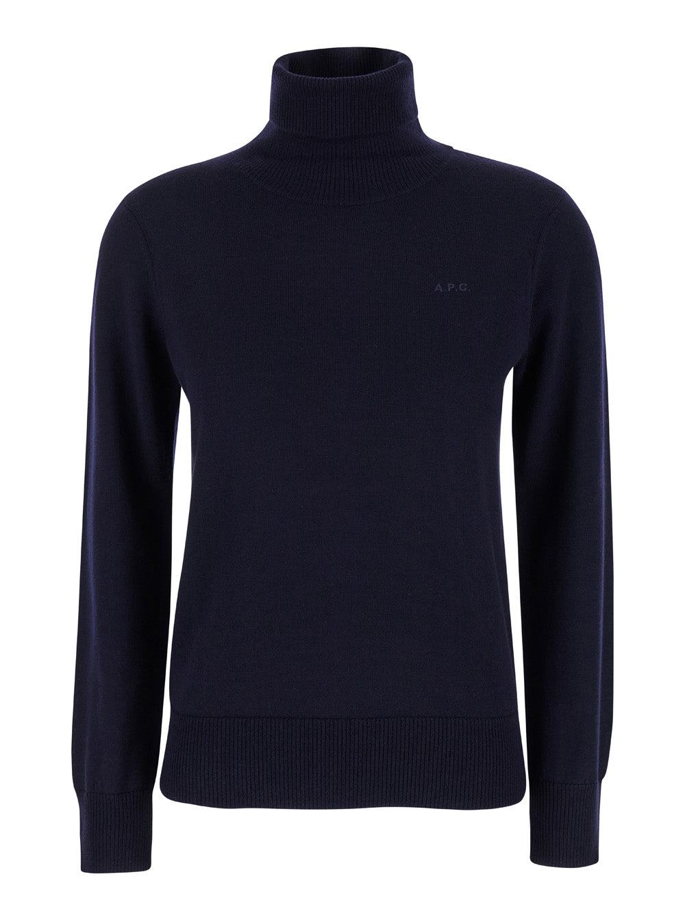 Blue High Neck Sweater with Logo Embroidery in Wool Woman Blu Jersey