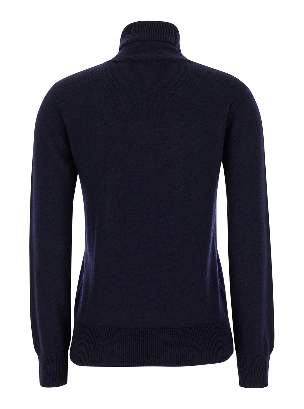Blue High Neck Sweater with Logo Embroidery in Wool Woman Blu Jersey