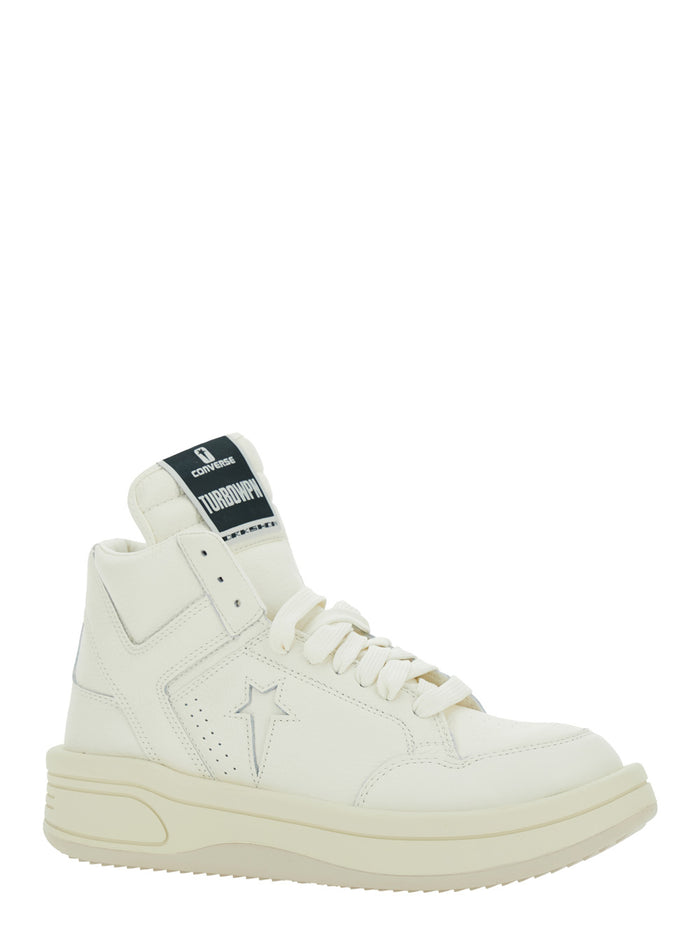 Turbowpn White High-Top Sneakers With Logo Detail And Oversize Tongue Leather Unisex Cow